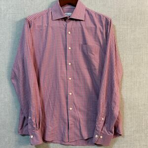 Peter Millar Red Blue Micro Plaid Button Down Mens Large Performance